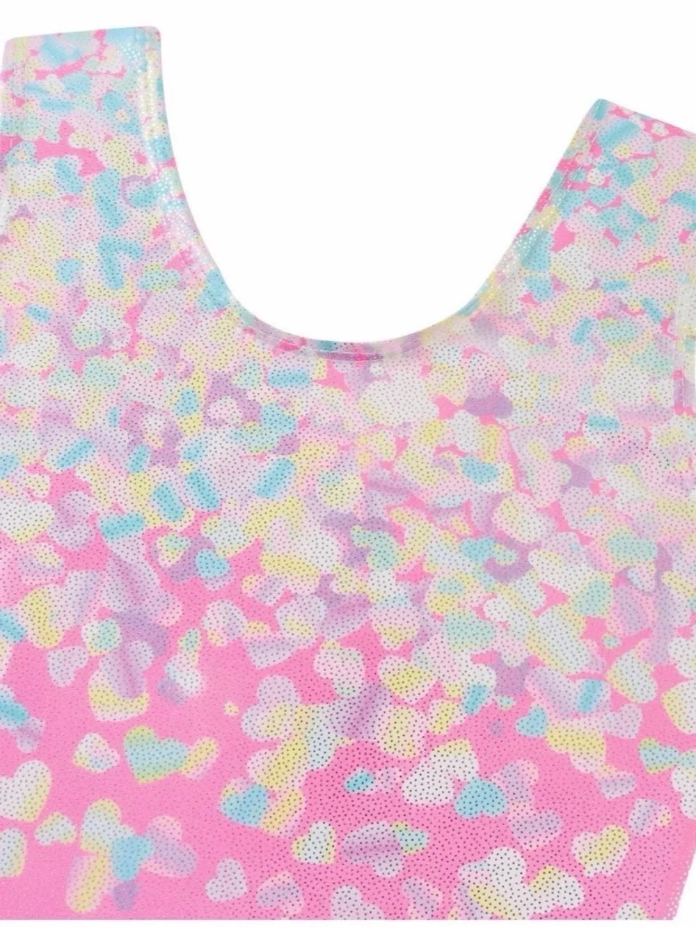 Girls Gymnastics Biketard Leotard Pink Heart Confetti Size 130 (US 7–8)